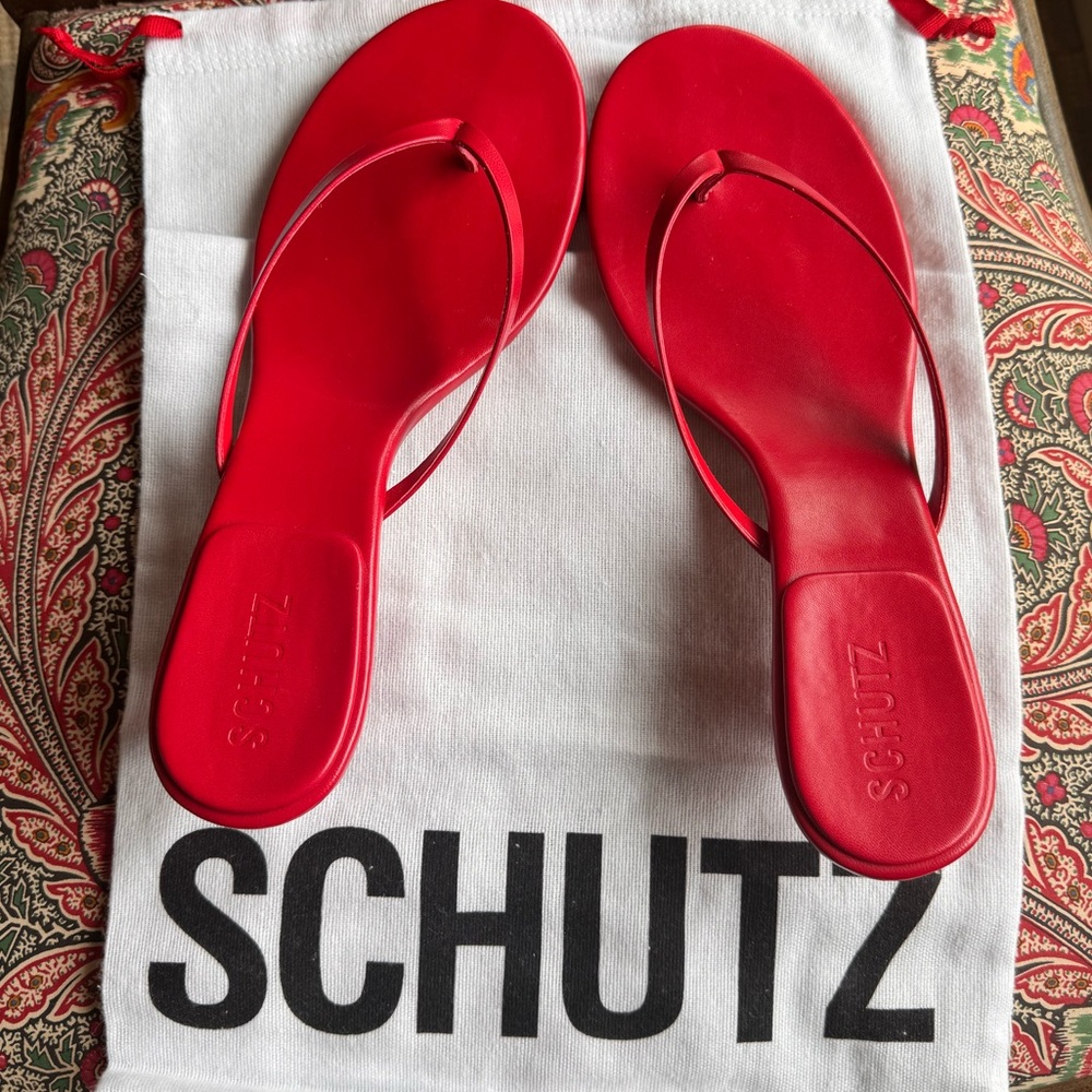 SCHUTZ Red Slim-Strap Slide Sandals